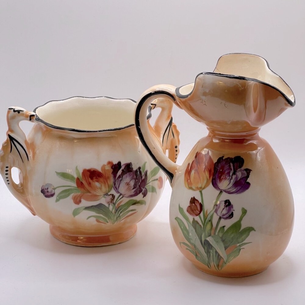😎LAST CHANCE! $5/OR OFFERS CONSIDERED! Hand Painted Pot and Jug made in Czech.